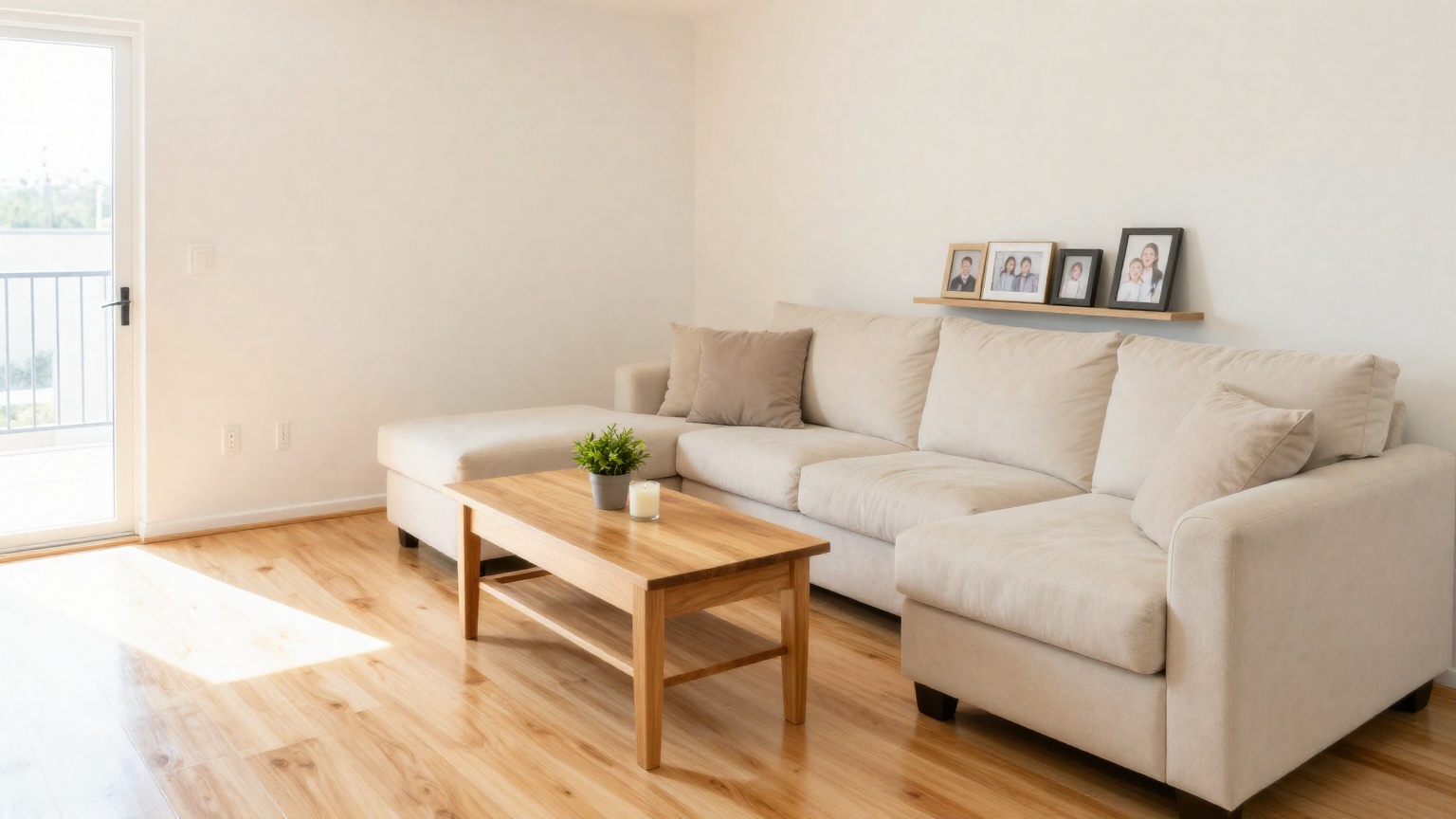 A bright, freshly cleaned living room
