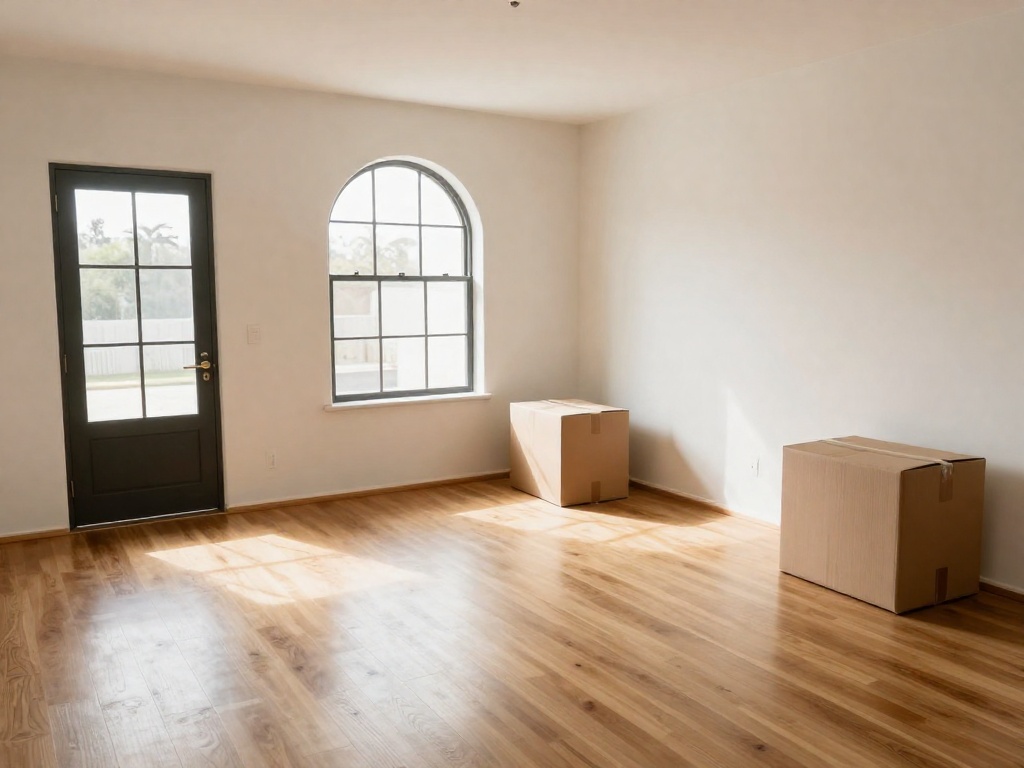 An empty, freshly cleaned living room after a move-out clean